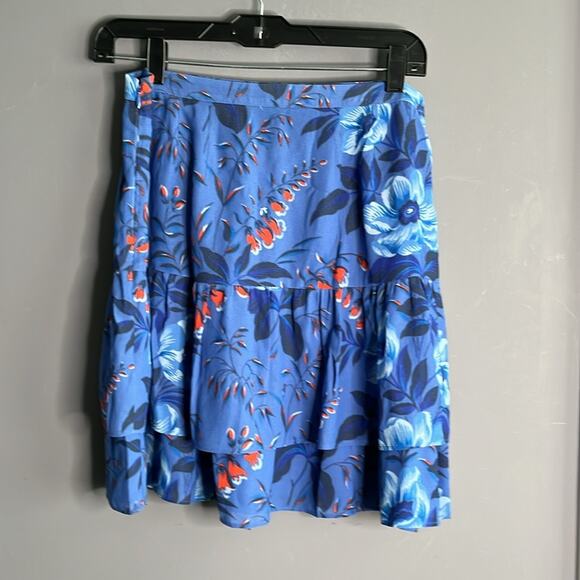 Loft Blue Floral Tiered Ruffle Mini Skirt Side Zipper Size 4 - Picture 4 of 7